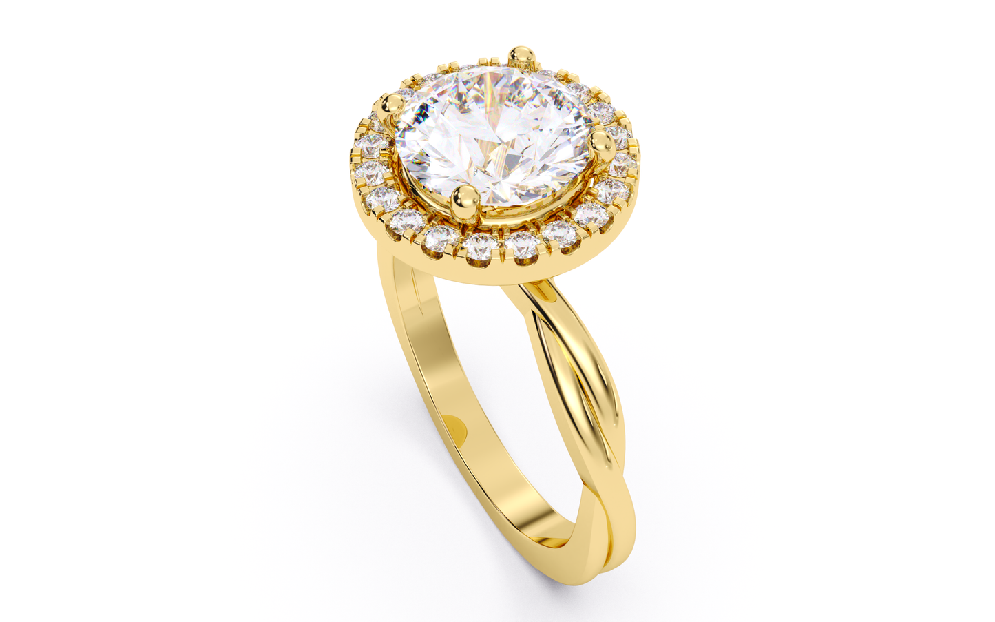 luxe aimé imperial halo engagement ring, side view