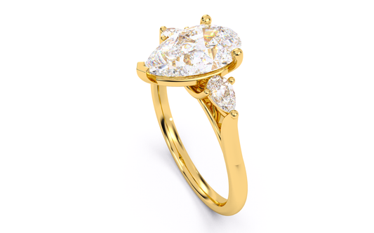 Luxe Aimé Poire Trio Engagement Ring, Side View