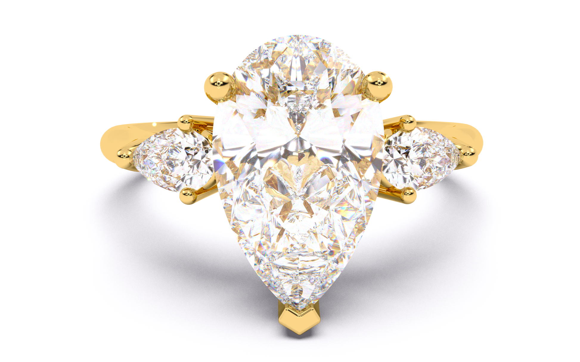 Luxe Aimé Poire Trio Engagement Ring, Front View
